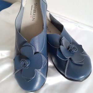 Smaibulun Womens Mama Love Blue Slip-on Flats Flower Trim Shoe EU40